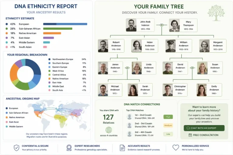 ancestry DNA results example with family tree integration